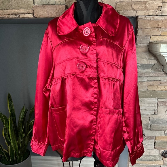 Paris Blues Jackets & Blazers - Paris Blues 3X Sleek Satin Jacket Holiday Christmas Event Party Maximalist Red
